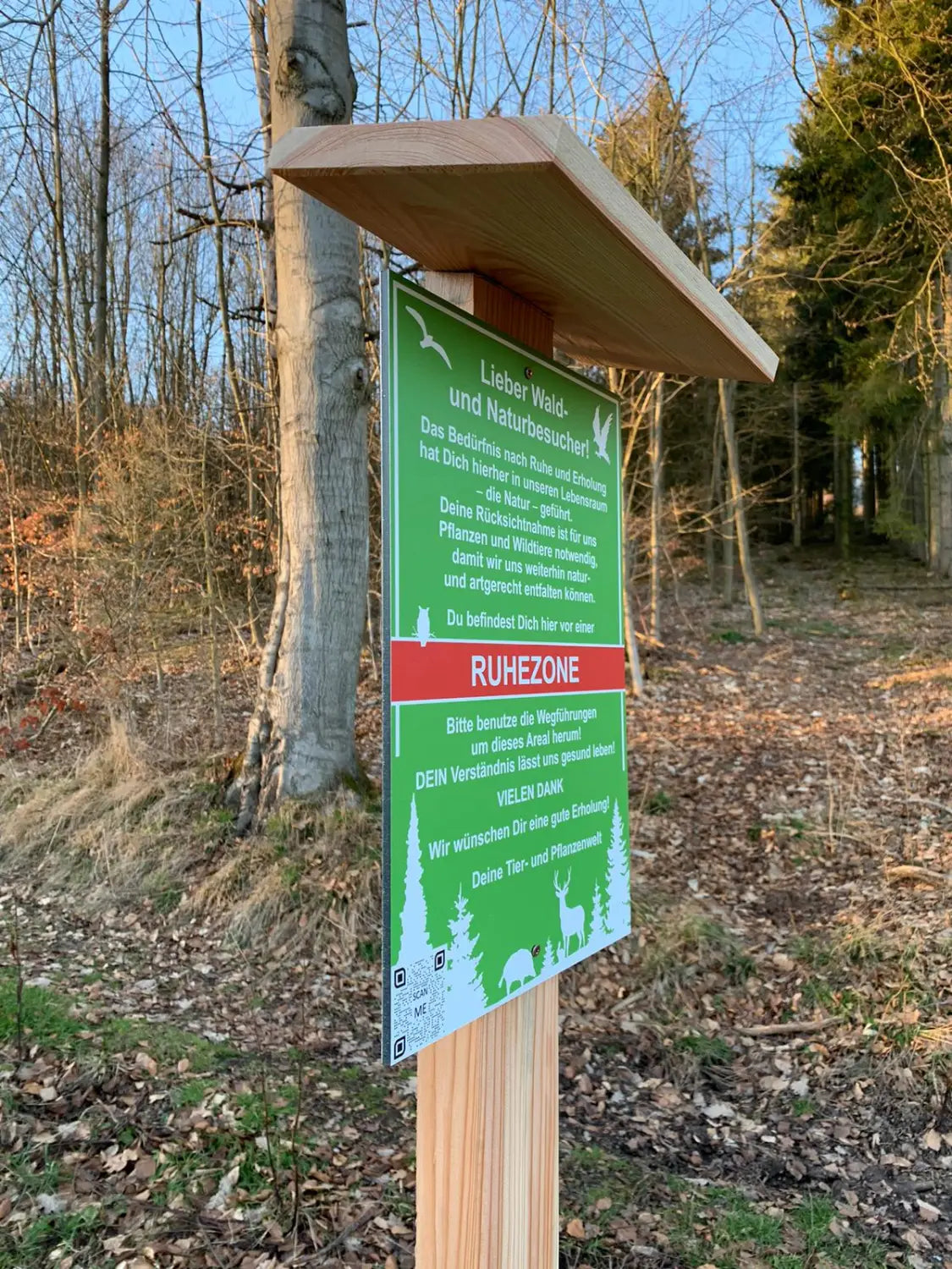 Schild Ruhezone 2022 - das Schild mit Botschaft über QR-Code