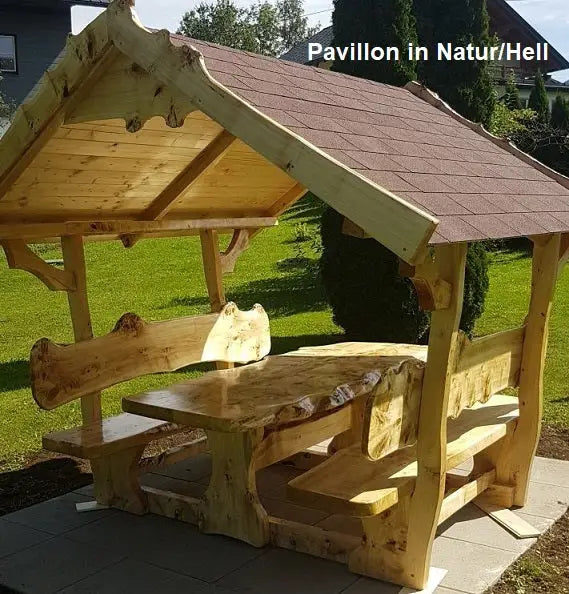 Holzpavillon gross fuer 16 Personen - handgefertigt Schwarzpappel massiv