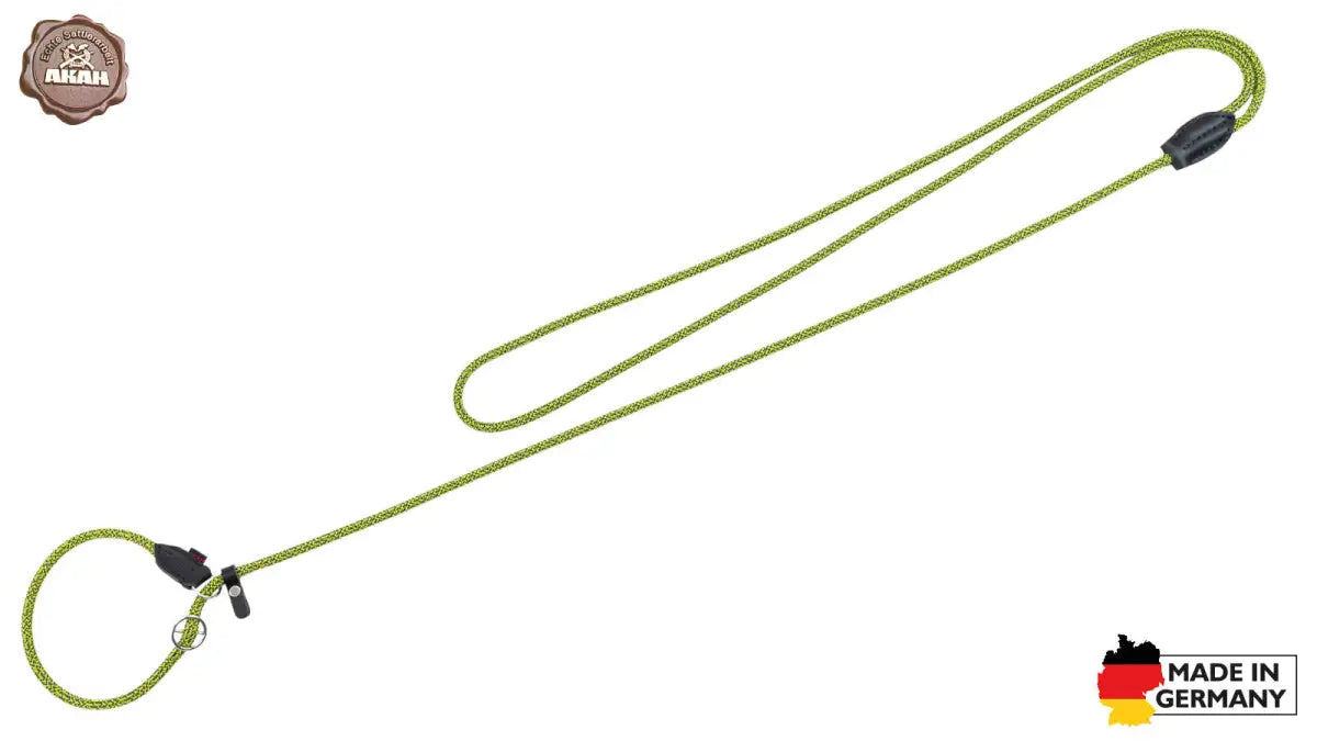 Es handelt sich hier um AKAH Moxon-Umhängeleine Stahlblau-Neongelb für die Jagd.