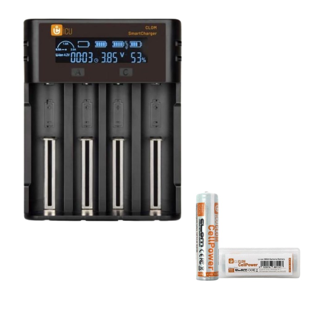 Akkuladegerät SmartCharger und ICU CLOM CellPower Akku 3.4Ah für Wildkamera ICU CLOM für die Jagd.