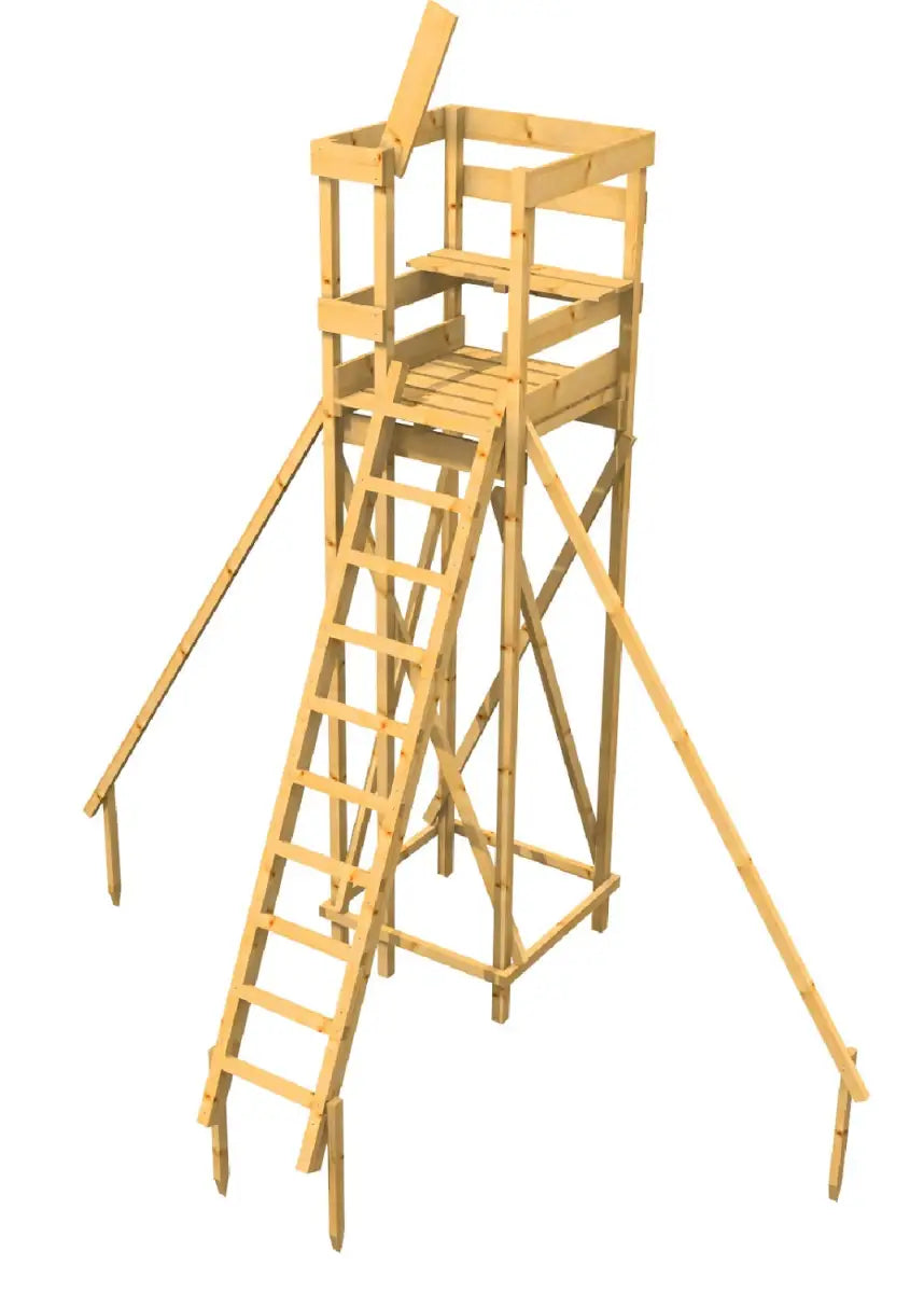 Es handelt sich hier um Drückjagdbock DB 400 cm Höhe, ohne Dach, Aufstieg schräg für die Jagd.