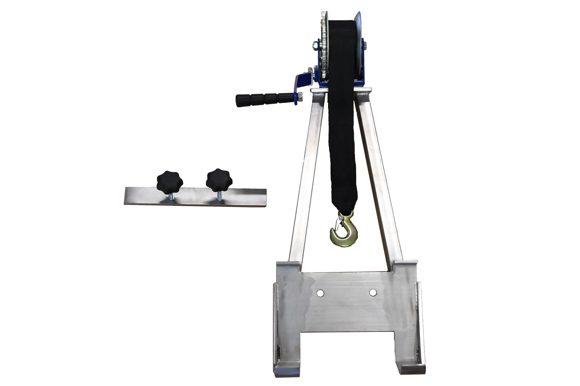 Aufsteckbare Halterung aus Edelstahl inkl. Handseilwinde für die Jagd.