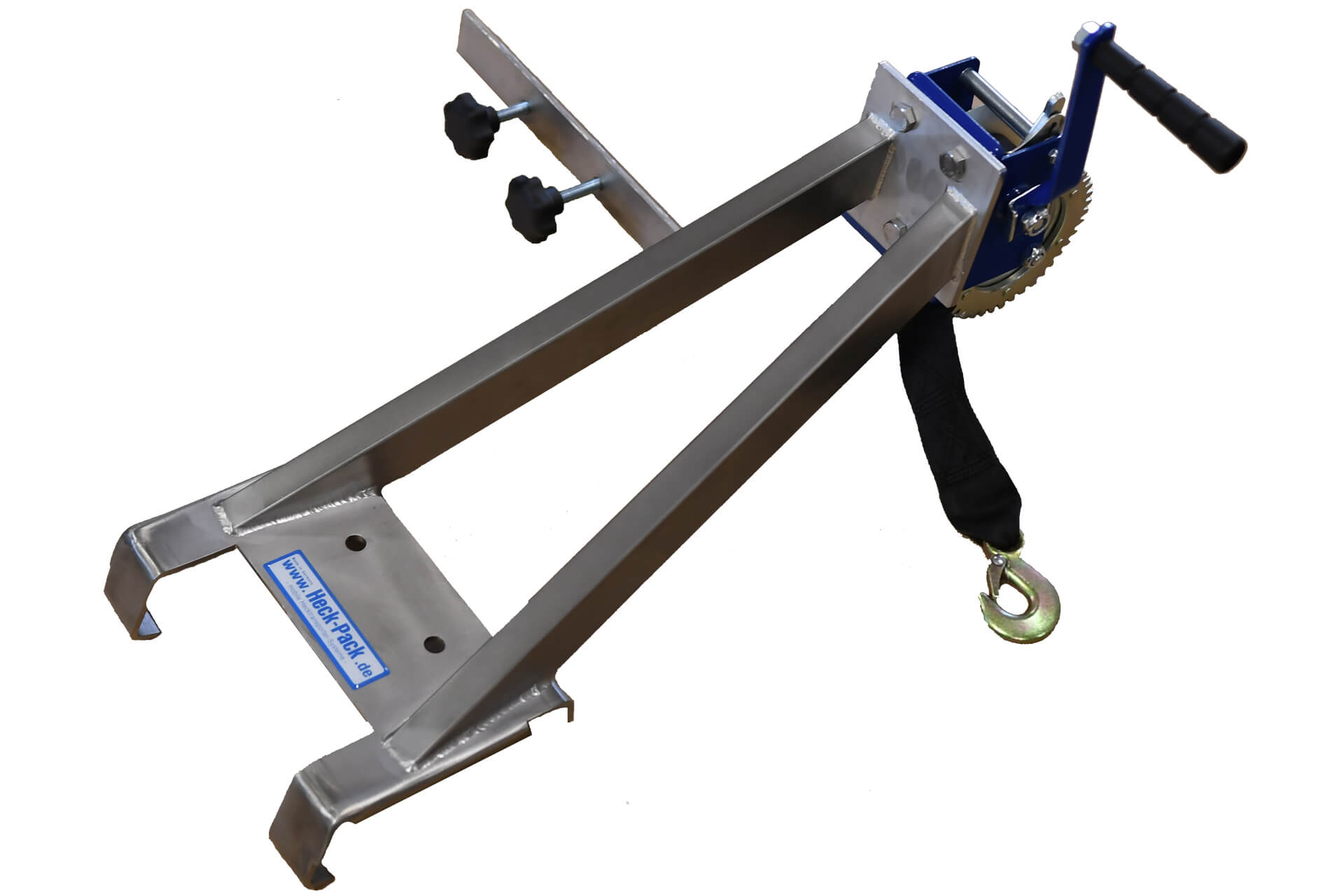 Aufsteckbare Halterung aus Edelstahl inkl. Handseilwinde für die Jagd.