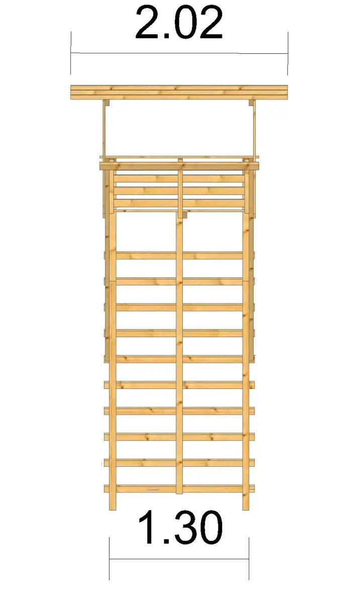 Es handelt sich hier um Ansitzleiter / Drückjagdleiter groß mit Dach 3,29 m Höhe, Zweisitzer für die Jagd.