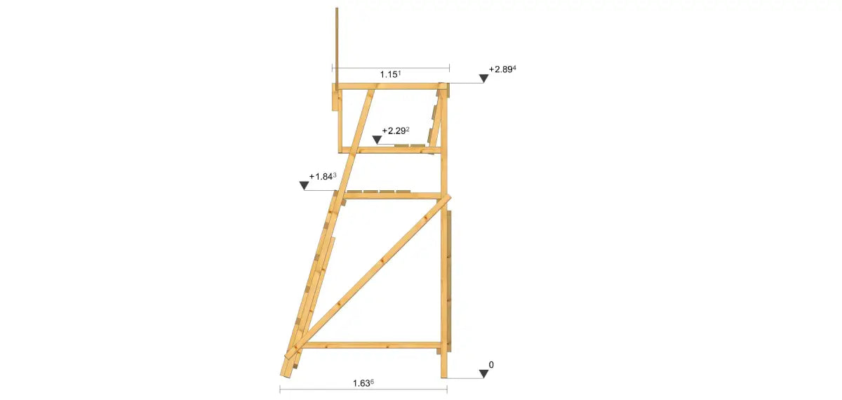 Konstruktionszeichnung, Drückjagdbock DBS, Höhe 2,90 m, ohne Dach, sehr standsicher für die Jagd.