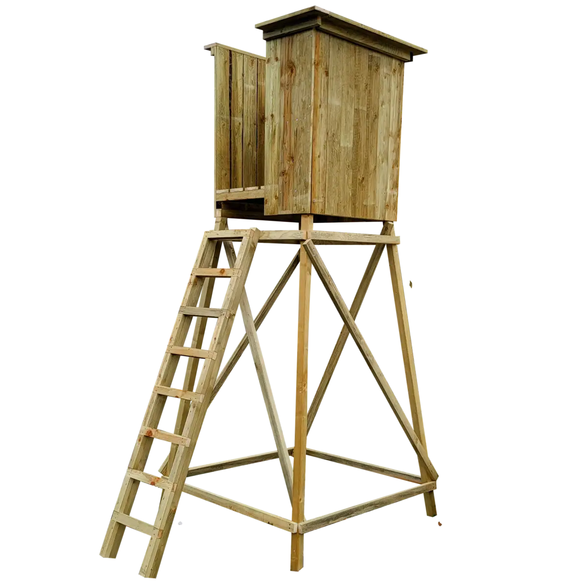 Es handelt sich hier um Drückjagdbock geschlossen / Kanzel offen für die Jagd.