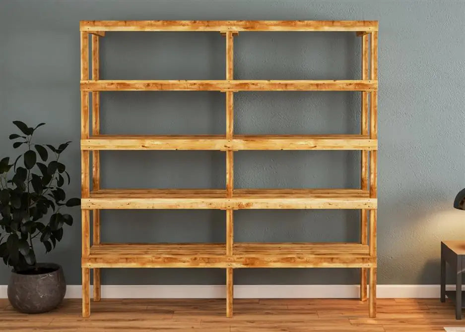 Es handelt sich hier um In- und Outdoor Holzregal für Haus und Garten.