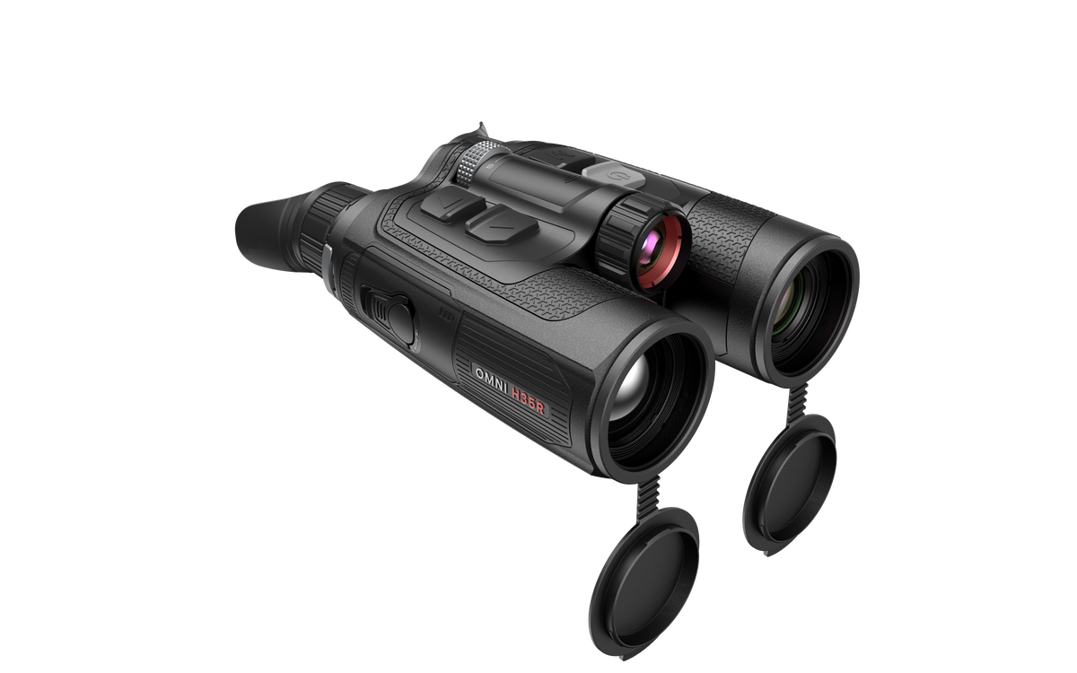 NOCPIX OMNI H35R 8K-Multispektral-Fernglas – Produktansicht mit Zubehör und Tragegurt