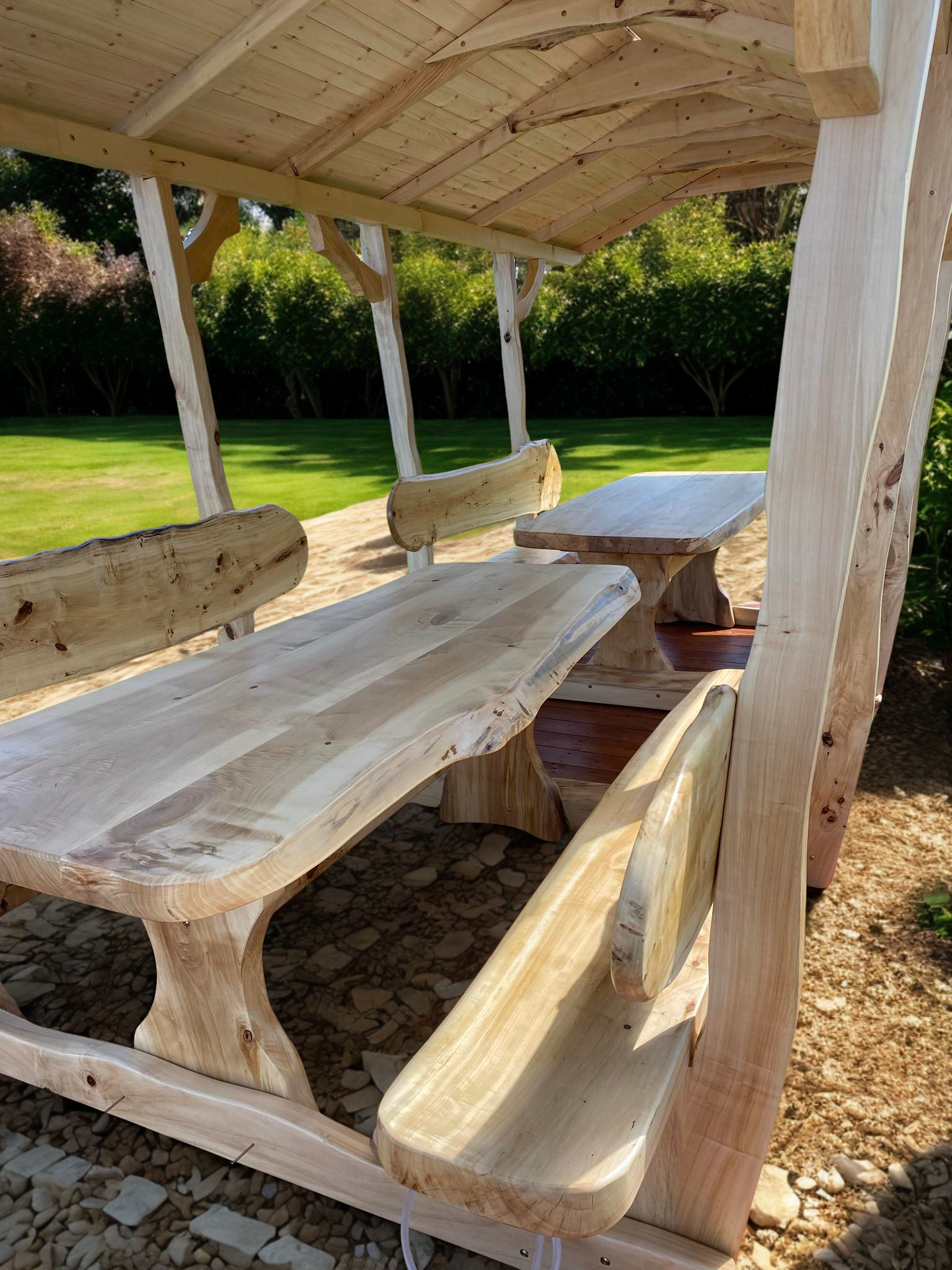 Doppelpavillon Unikat für bis zu 20 Personen aus rustikalem Massivholz, elegant, edel