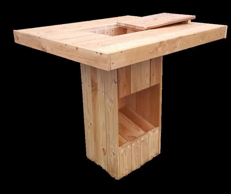 Es handelt sich hier um rustikalen Stehtisch für 8-12 Personen und 2 Getränkekisten für Haus und Garten.