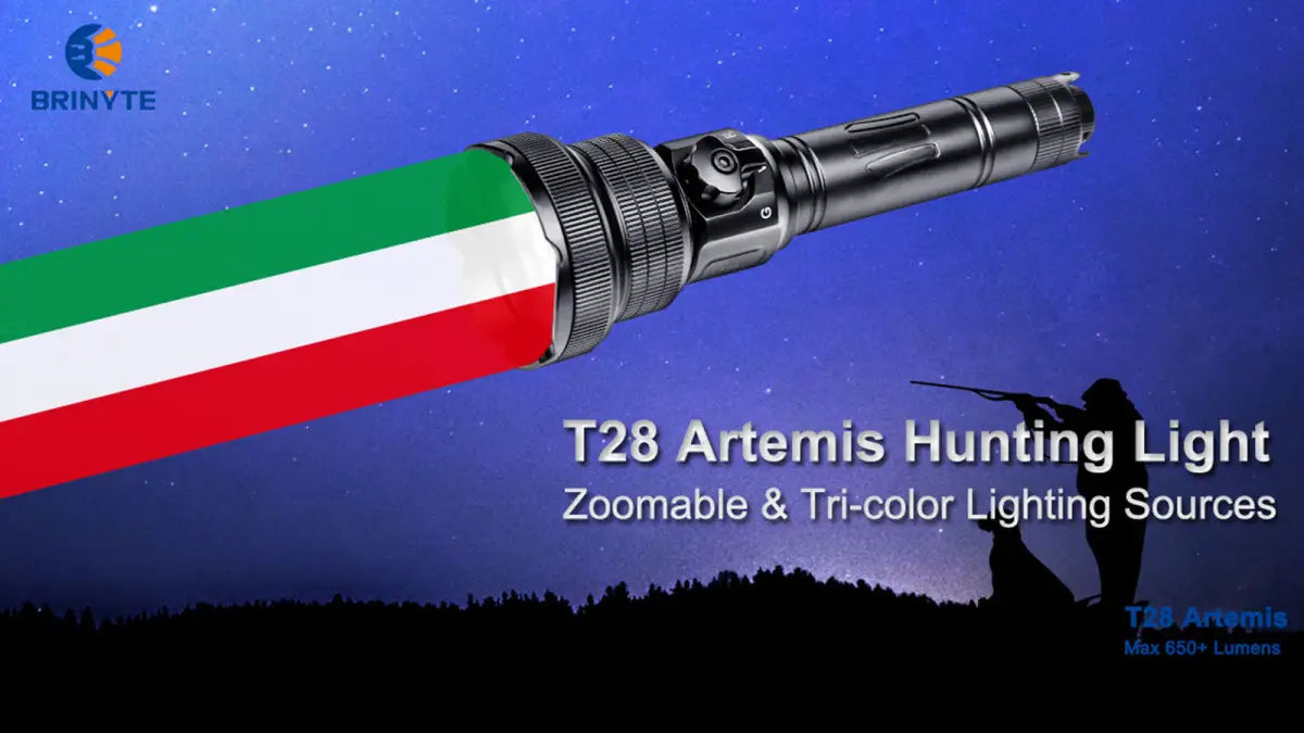 BRINYTE T28 Artemis Tri-Color Taschenlampe für die Jagd.