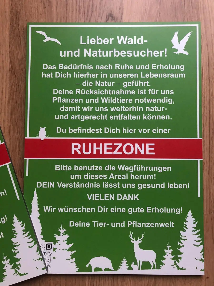 25 x Schild „Ruhezone“ - mit eigenem QR-Code Content