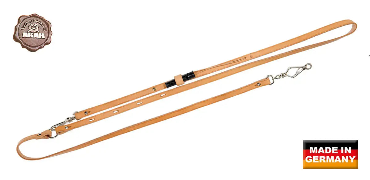 Es handelt sich hier um AKAH Oberländerleine aus Fahlleder für die Jagd.