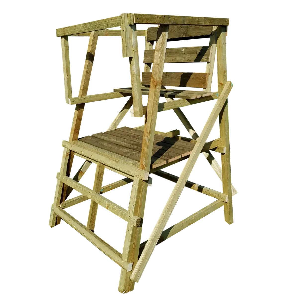 Es handelt sich hier um Drückjagdbock DBS, ohne Dach, sehr standsicher, Drückjagdleiter für die Jagd.