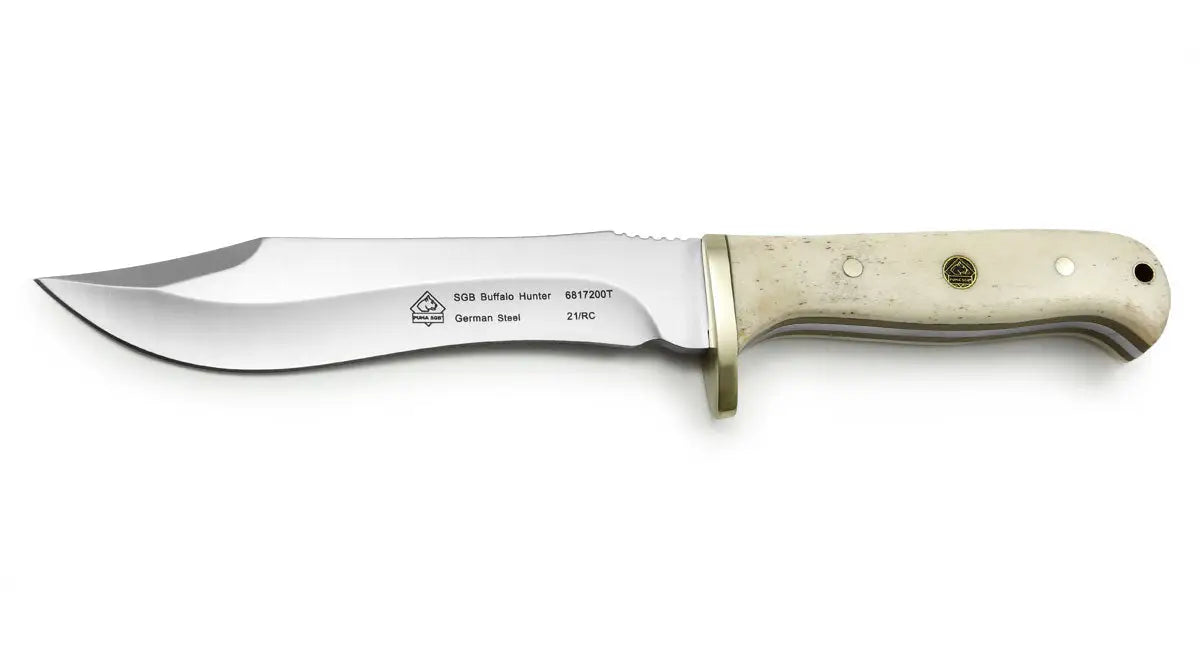 Es handelt sich hier um PUMA SGB buffalo hunter, glatter weißer Knochen, Jagdmesser für die Jagd.