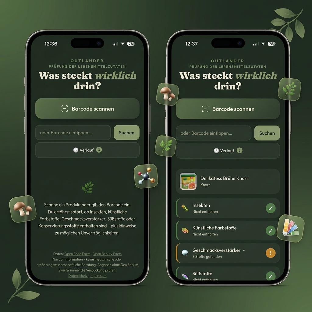 Outlander Lebensmittelscanner – App Übersicht