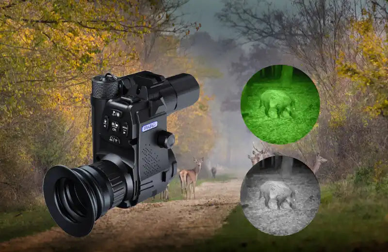 Nachtsichtgerät, das auf einer Kamera oder einem Gewehr montiert ist.