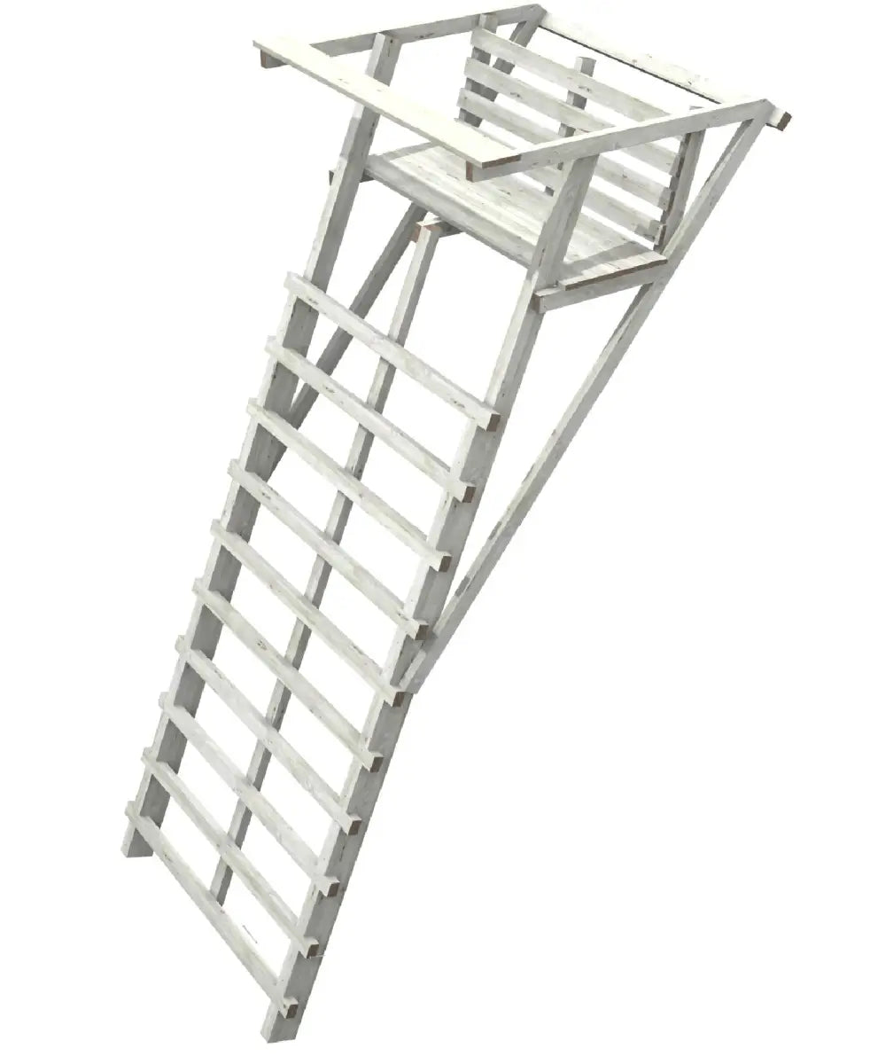 Es handelt sich hier um Ansitzleiter / Drückjagdleiter groß, 3,29 m Höhe, ohne Dach, Zweisitzer für die Jagd.