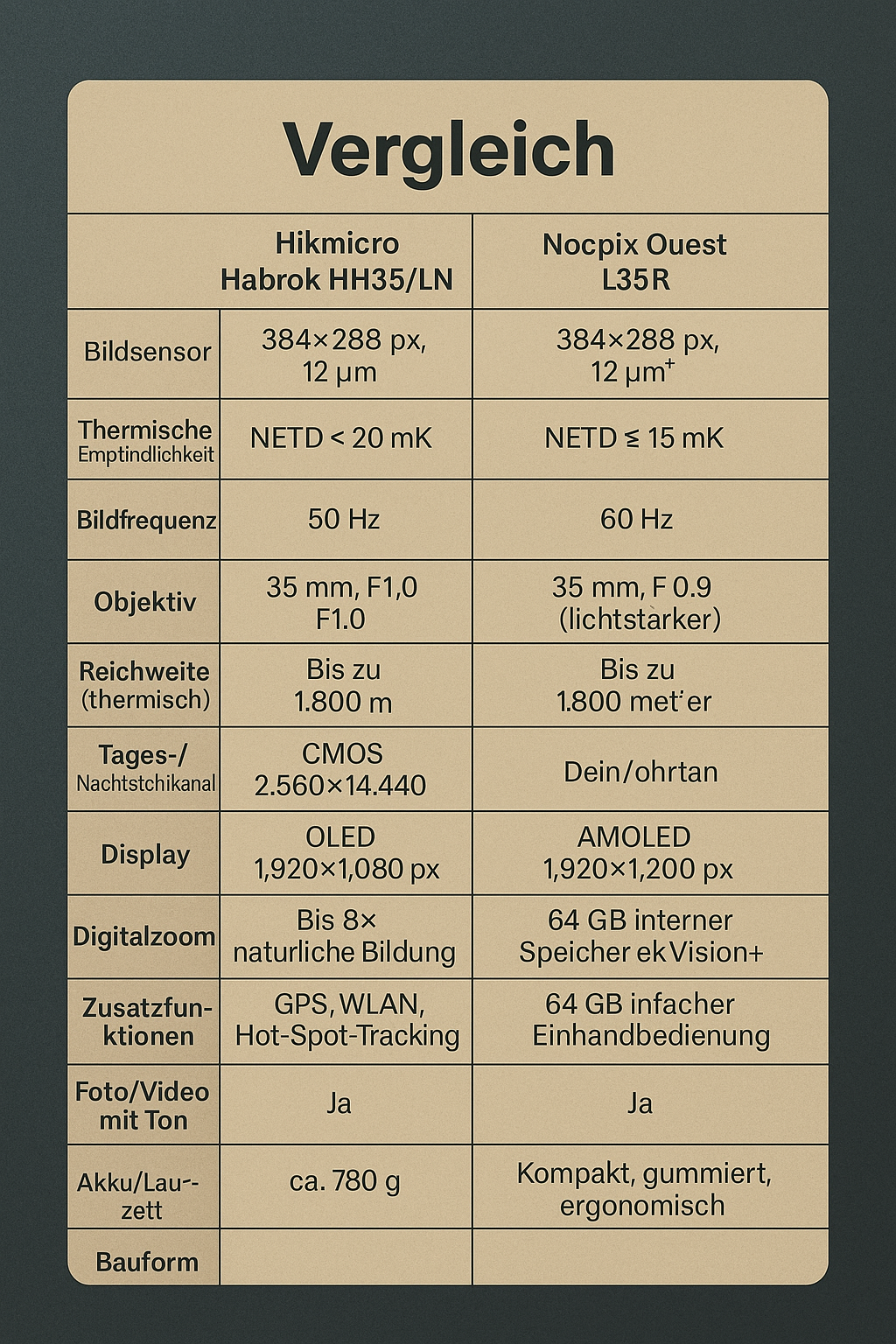 Direkter Vergleich: Hikmicro Habrok HH35L/HH35LN vs. Nocpix Quest L35R