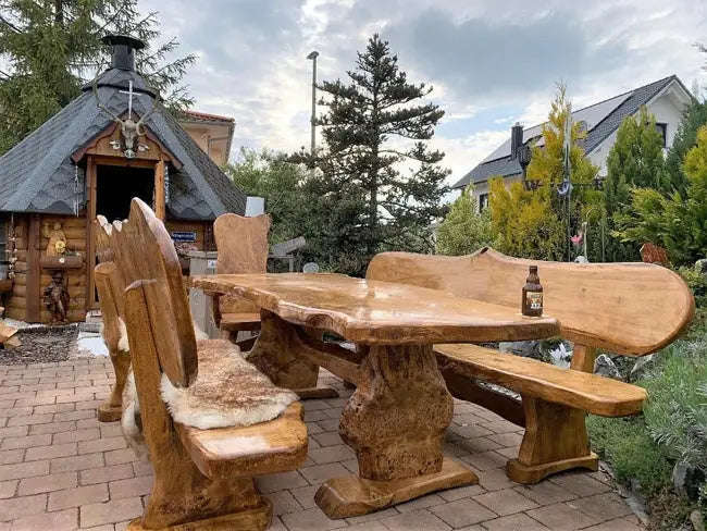 3-teilige Sitzgarnitur, Holz massiv, rustikal, Outdoor für Haus und Garten.