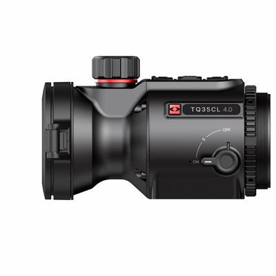 HIKMICRO Thunder TQ35CL 4.0 Waermebild Vorsatzgeraet mit LRF – Frontansicht mit 35-mm-Objektiv und integriertem Laserentfernungsmesser