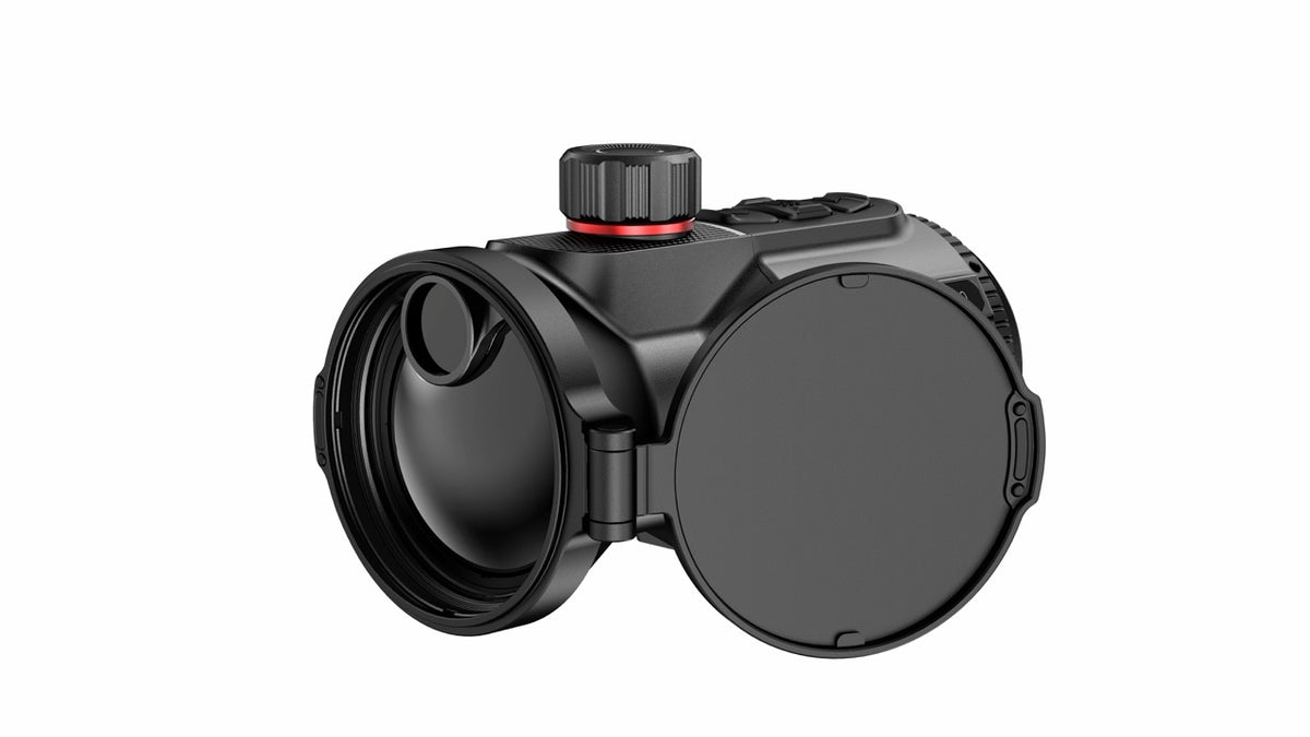 HIKMICRO Thunder TX70CL LRF – Schraegansicht mit Befestigungsadapter