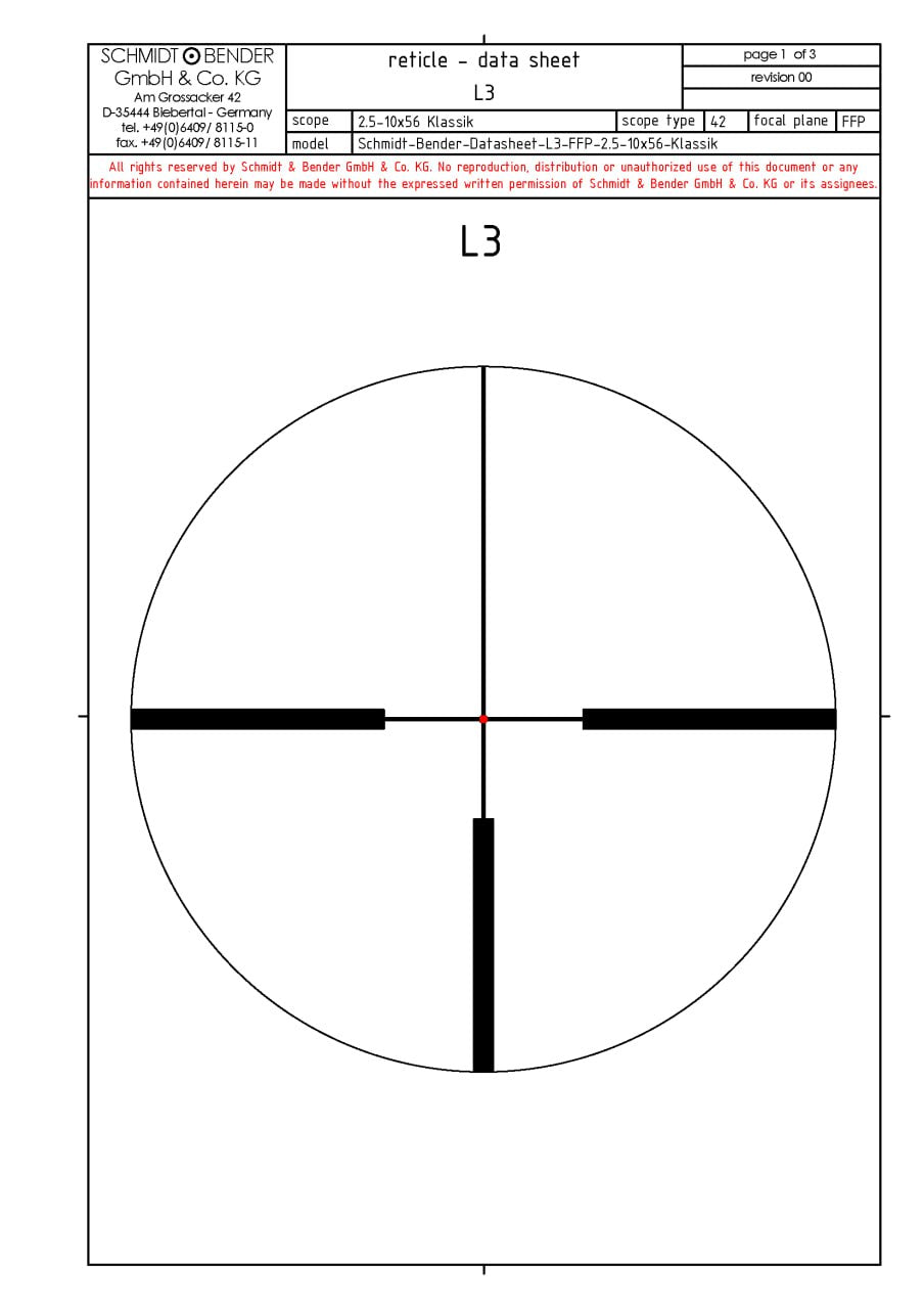 Es handelt sich hier um Absehen vom Zielfernrohr 2.5-10x56 Klassik Schmidt & Bender für die Jagd.