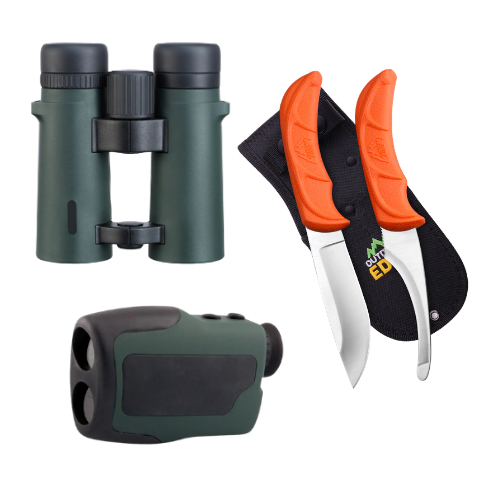 Jungjägerset Basis – Pirschglas 8x42 AKAH, LRF 600 Entfernungsmesser & OUTDOOR EDGE Jaeger Pair Messerset im Set