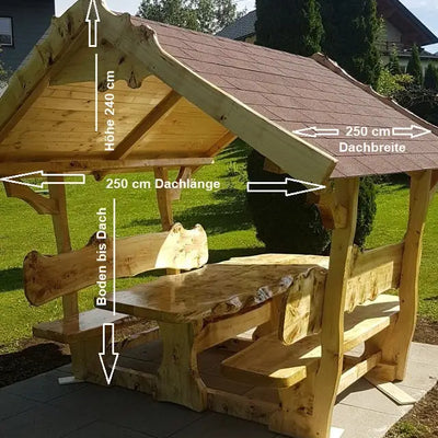 Es handelt sich hier um Pavillon Mittel (Standard) aus Pappel Holz massiv, rustikal, Outdoor für den Garten.