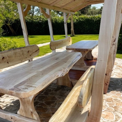 Doppelpavillon Unikat für bis zu 20 Personen aus rustikalem Massivem Holz, 6 cm Holzstärke inkl. Lieferung und Aufbau vor Ort, Handarbeit, Langlebig, elegant, edel 
