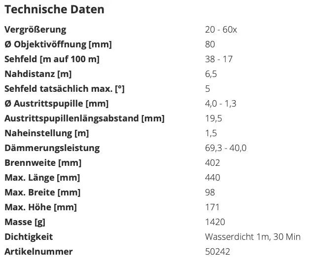 Es handelt sich hier um Beschreibung vom Spektiv NOBLEX® NS 20-60x80 ED für die Jagd.