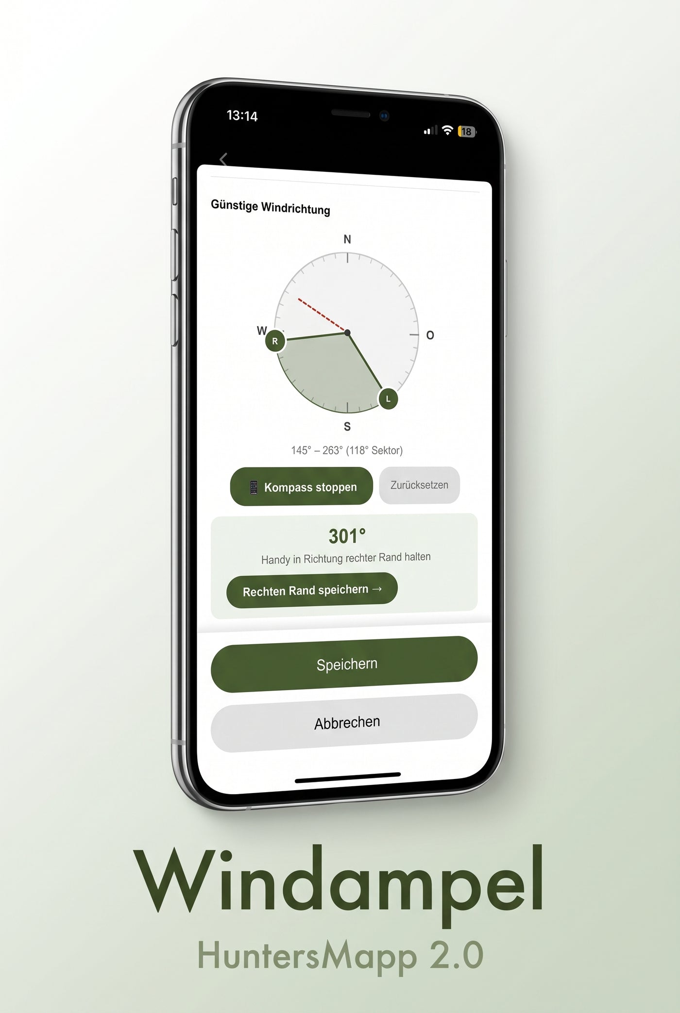 HuntersMapp 2.0 – Windampel mit Kompass und Windrichtungsanzeige