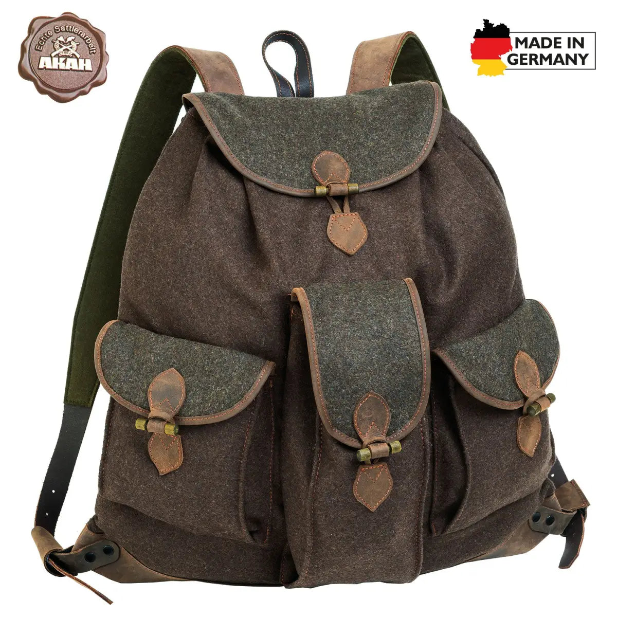 Es handelt sich hier um Loden-Rucksack braun/grün für die Jagd.