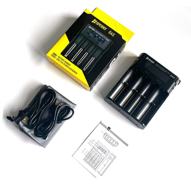 Ladegerät D4S LCD SPERAS für SPERAS Taschenlampen für die Jagd.