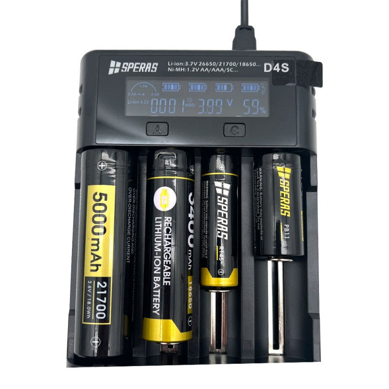 Ladegerät D4S LCD SPERAS für SPERAS Taschenlampen für die Jagd.