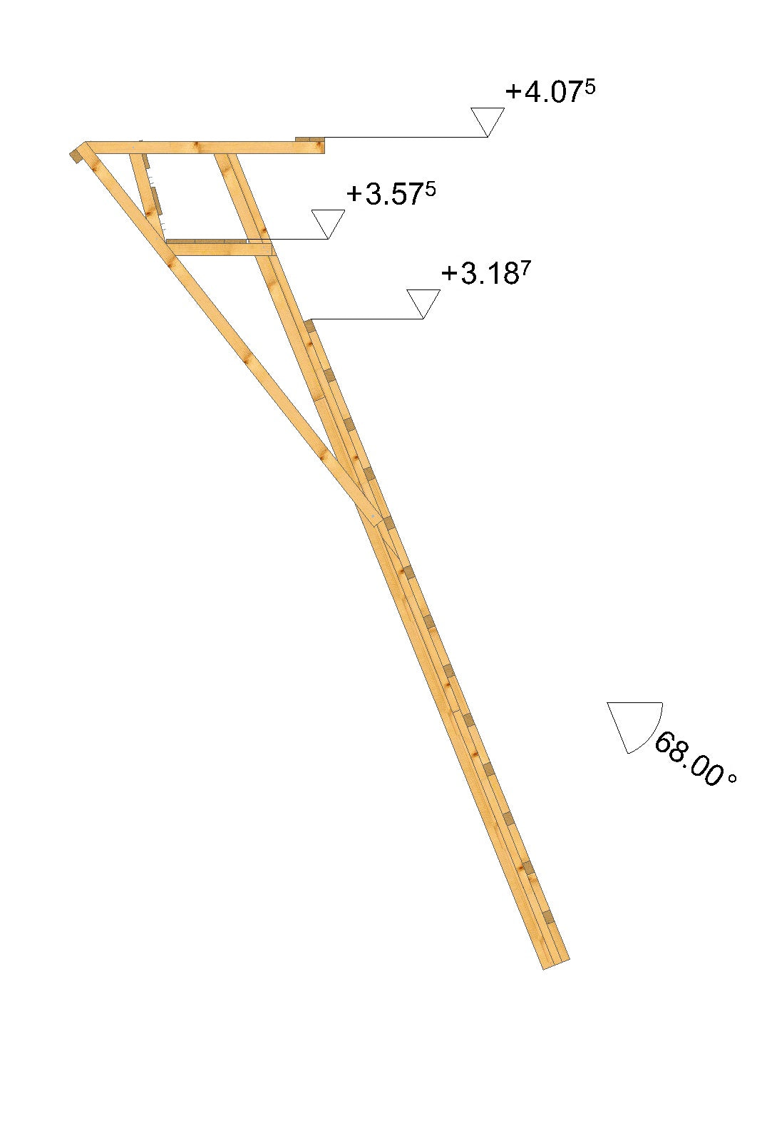 Es handelt sich hier um Zeichnung der Ansitzleiter / Drückjagdleiter groß, ohne Dach, Höhe 4,06 m für die Jagd.