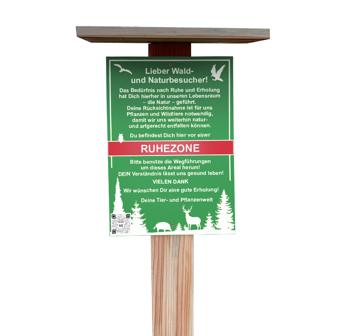 Schild „Ruhezone“ - mit Standard QR-Code (3 mm)