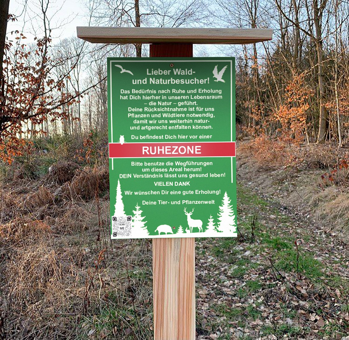 Schild „Ruhezone“ - mit Standard QR-Code (3 mm)